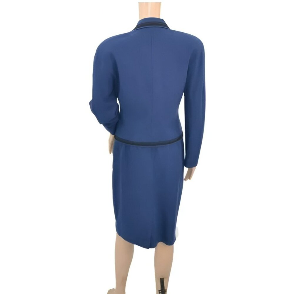 Vintage 80s Ellen Tracy Military Structured Blue Blazer Pencil Skirt Suit M 6 - Picture 4 of 5